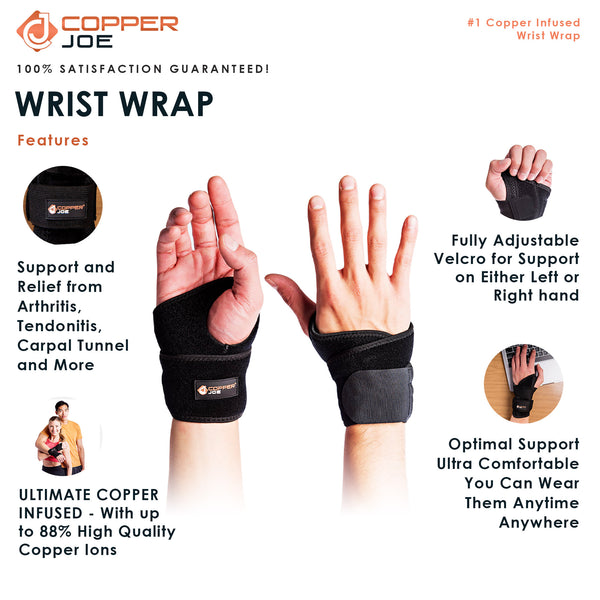 Copper Joe Ultimate Copper Infused Wrist Brace for Carpal Tunnel Tendonitis  Arthritis Day and Night Wrist Support Brace Men & Women Right Hand - S/M